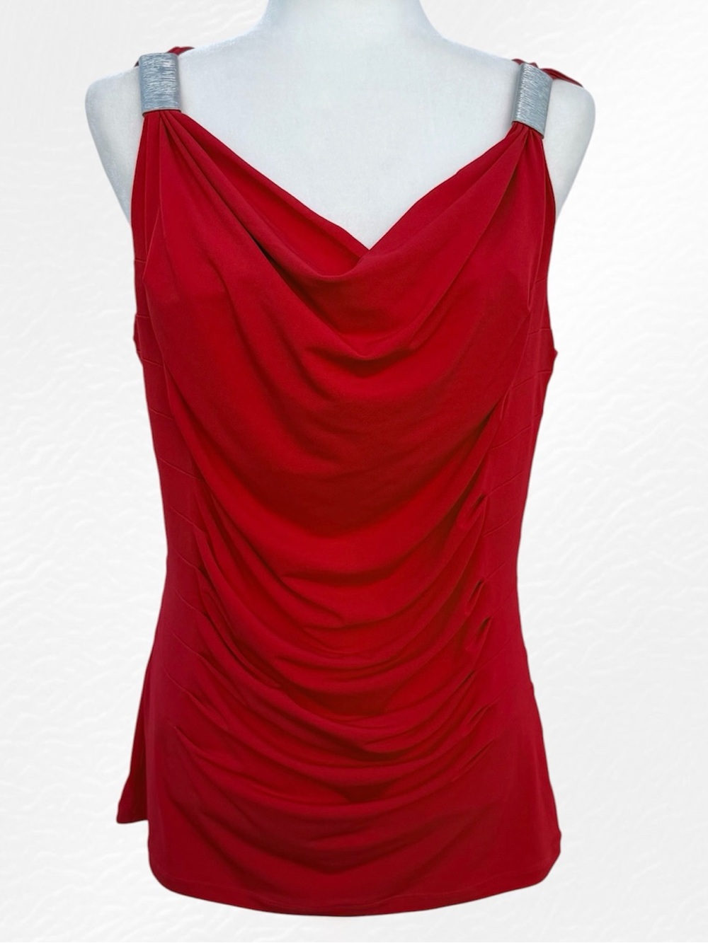 Travel by Tribal Red Cowl Neck Metal Shoulder Accents Sleeveless Blouse, Medium